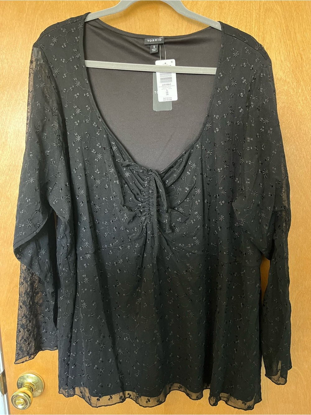 Torrid Black Lace-Embroidered Tie Front Women's Top, Size 5 | NWT